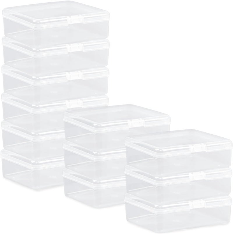 Rocutus Clear Plastic Beads Storage Containers Empty Mini Storage Containers Box,12 Pack Plastic Storage Containers with Lids,Beads Storage Box with Hinged Lid for Beads,Earplugs,Pins, Small Items (4.1 x 2.9 - Image 1